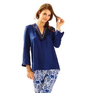 Lilly Pulitzer Amelia Island Tunic Top in True Navy Sz L